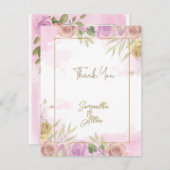 ブルーミングバラ結婚ピンクサンキューカード サンキューカード (正面/裏面)