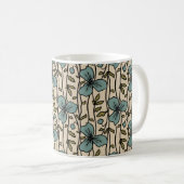 ブルーミングバーチカルガーデンデライトティール(緑がかった色)ブルーフラワーズ コーヒーマグカップ (正面右)