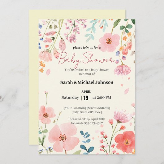 ブルーミングパス赤ちゃんシャワー 招待状 (正面/裏面)