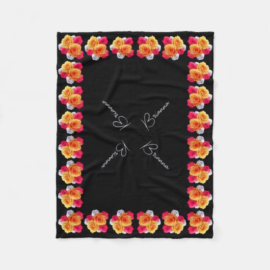 ブルーミングパーソナライズされたバラモチーフフリースブランケット フリースブランケット (正面)