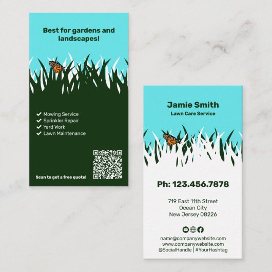 ブルーミングビジネスパーソナライズされたバタフライ気にラン 名刺 (正面/裏面)