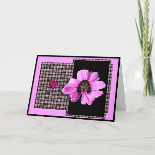 ブルーミングビーグルピンクバレンタインデーカード シーズンカード (正面)