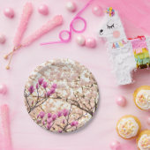 ブルーミングピンクパープルマグノリアス春花 ペーパープレート (パーティー)