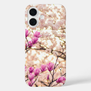 ブルーミングピンクパープルマグノリアス春花 iPhone 16ケース