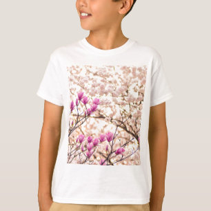 ブルーミングピンクパープルマグノリアス春花 Tシャツ