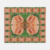 ブルーミングピーチバラ抽象芸術パターン フリースブランケット (正面(横))