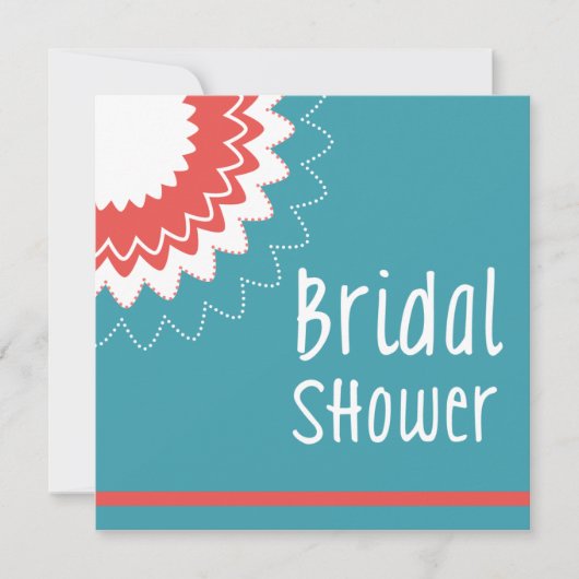 ブルーミングフラワー-ブルー&コーラル 招待状 (正面)