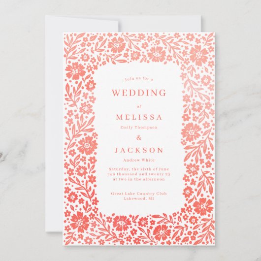 ブルーミングフレーム結婚式招待状コーラルピンク 招待状 (正面)