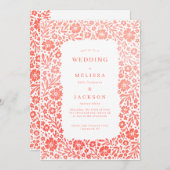 ブルーミングフレーム結婚式招待状コーラルピンク 招待状 (正面/裏面)
