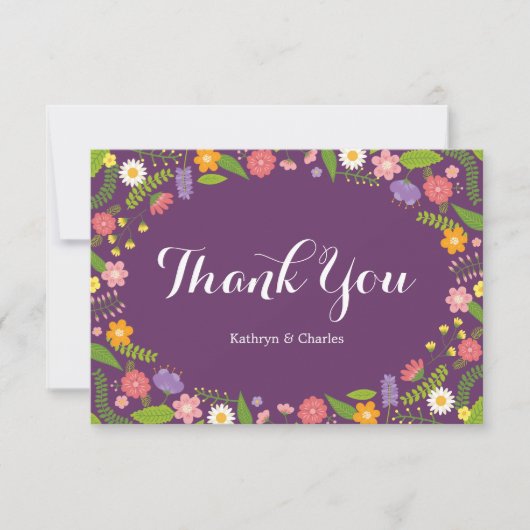 ブルーミングフローラフレーム素朴庭園の結婚式 サンキューカード (正面)