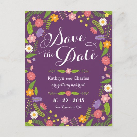 ブルーミングフローラフレーム素朴庭園の結婚式 ポストカード (正面)