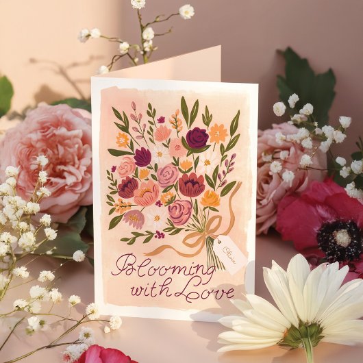 ブルーミングフローラブーケボウバレンタインデーカード シーズンカード