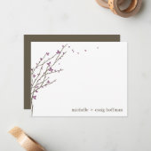 ブルーミングブランチフラットサンキューカード-プラム ノートカード (正面/裏面インサイチュ)