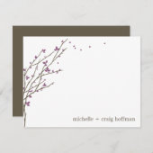 ブルーミングブランチフラットサンキューカード-プラム ノートカード (正面/裏面)