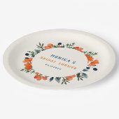 ブルーミングボタニカルオレンジグリーンブライダルシャワー ペーパープレート (アングル)