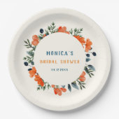 ブルーミングボタニカルオレンジグリーンブライダルシャワー ペーパープレート (正面)