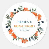 ブルーミングボタニカルオレンジグリーンブライダルシャワー ラウンドシール (正面)