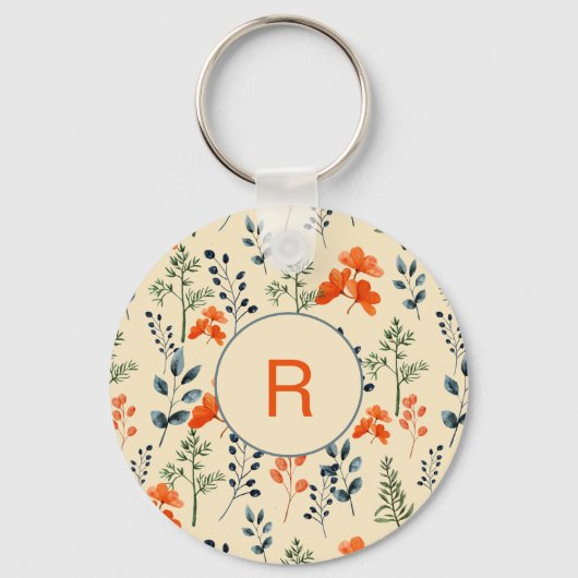 ブルーミングボタニカルオレンジフローラグリーンブランチ キーホルダー (正面)