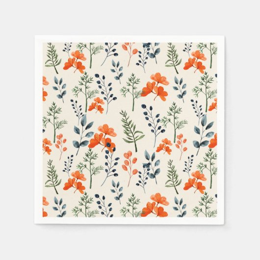 ブルーミングボタニカルオレンジフローラグリーンブランチ スタンダードカクテルナプキン (正面)