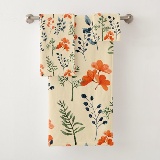 ブルーミングボタニカルオレンジフローラグリーンブランチ バスタオルセット (インサイチュ)