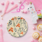 ブルーミングボタニカルオレンジフローラグリーンブランチ ペーパープレート (パーティー)