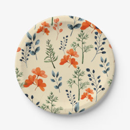 ブルーミングボタニカルオレンジフローラグリーンブランチ ペーパープレート