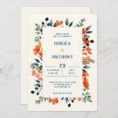 ブルーミングボタニカルオレンジフローラブルーグリーン 招待状 (正面/裏面)