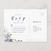 ブルーミングボタニカルダスティブルーフローラ結婚式RSVP インビテーションポストカード (裏面)