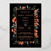 ブルーミングボタニカルバラ金ゴールド&ブラックブライダルシャワー 箔招待状 (正面)