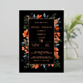 ブルーミングボタニカルバラ金ゴールド&ブラックブライダルシャワー 箔招待状 (立ち正面)