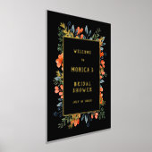 ブルーミングボタニカルブラック&金ゴールドブライダルシャワー 箔ポスター (レイダウン)