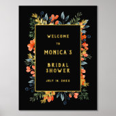 ブルーミングボタニカルブラック&金ゴールドブライダルシャワー 箔ポスター (正面)