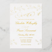 ブルーミングマグノリアブランチ我々は金ゴールド結婚の 箔招待状 (正面)