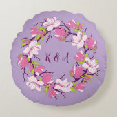 ブルーミングマグノリア丸パーソナライズされた枕 ラウンドクッション (正面)