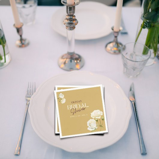 ブルーミングラブアンドホワイトローズブライダルシャワー スタンダードカクテルナプキン