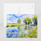 ブルーミングリバーバンクハベルランド水彩スタイル ポストカード (正面/裏面)