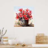 ブルーミングリリーフラワーイラストレーション ポスター (キッチン)