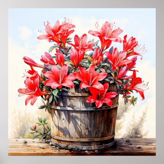 ブルーミングリリーフラワーイラストレーション ポスター (正面)