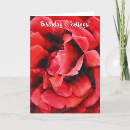 ブルーミングレッドローズ花びらアート誕生日カード カード (正面)