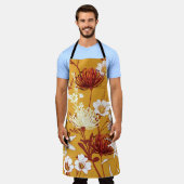 ブルーミングレトロ：未完成のフローララインアート エプロン (着用した状態)