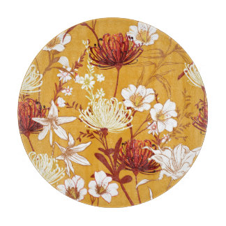 ブルーミングレトロ：未完成のフローララインアート カッティングボード