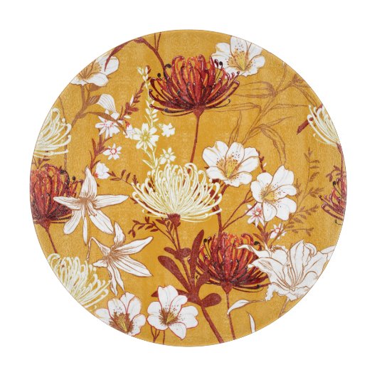 ブルーミングレトロ:未完成のフローララインアート カッティングボード (正面)