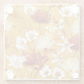 ブルーミングレトロ：未完成のフローララインアート ガラスコースター (裏面)