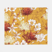 ブルーミングレトロ：未完成のフローララインアート フリースブランケット (正面(横))