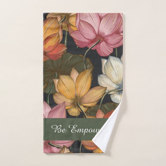 ブルーミングロータス睡蓮オンブラックエクササイズ ハンドタオル (ハンドタオル)