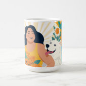 ブルーミング回復力と喜び、女性&レスキュー犬 コーヒーマグカップ (中央)