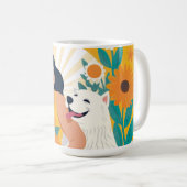 ブルーミング回復力と喜び、女性&レスキュー犬 コーヒーマグカップ (正面右)