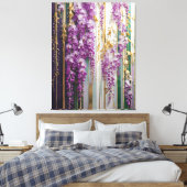 ブルーミング壁紙バイオレット金ゴールド藤 キャンバスプリント (インサイチュ (寝室))