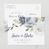 ブルーミング植物性の埃っぽい青色のフローラは日付を保存 案内ポストカード (正面/裏面)