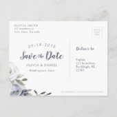 ブルーミング植物性の埃っぽい青色のフローラは日付を保存 案内ポストカード (裏面)